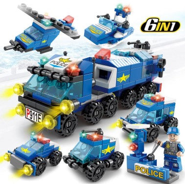 Set Mini Legos de Profesiones 6 en 1 – Policía, Helicóptero y Vehículos de Rescate
