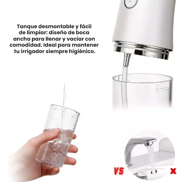 Irrigador Dental Portátil Recargable IPX7 — Limpieza profunda y cuidado profesional