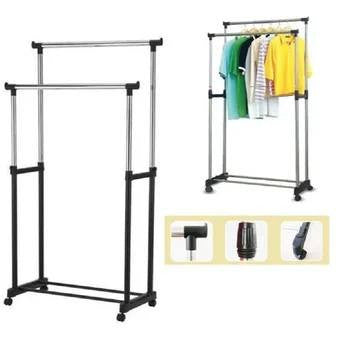 Tendedero y Perchero Doble Ajustable con Ruedas – Multifuncional